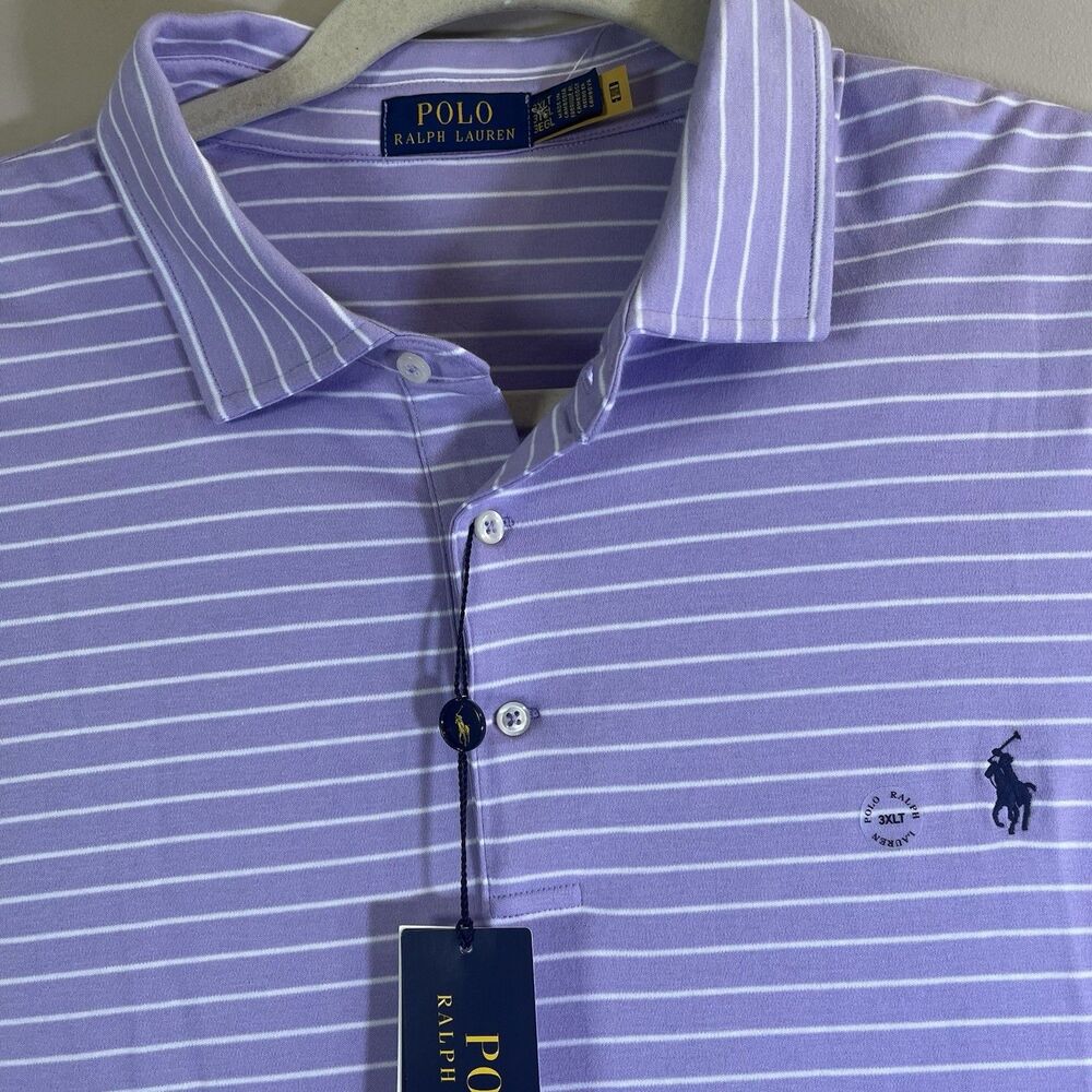Polo Ralph Lauren Purple White Striped Soft Touch Polo Men's Size 3XLT NEW